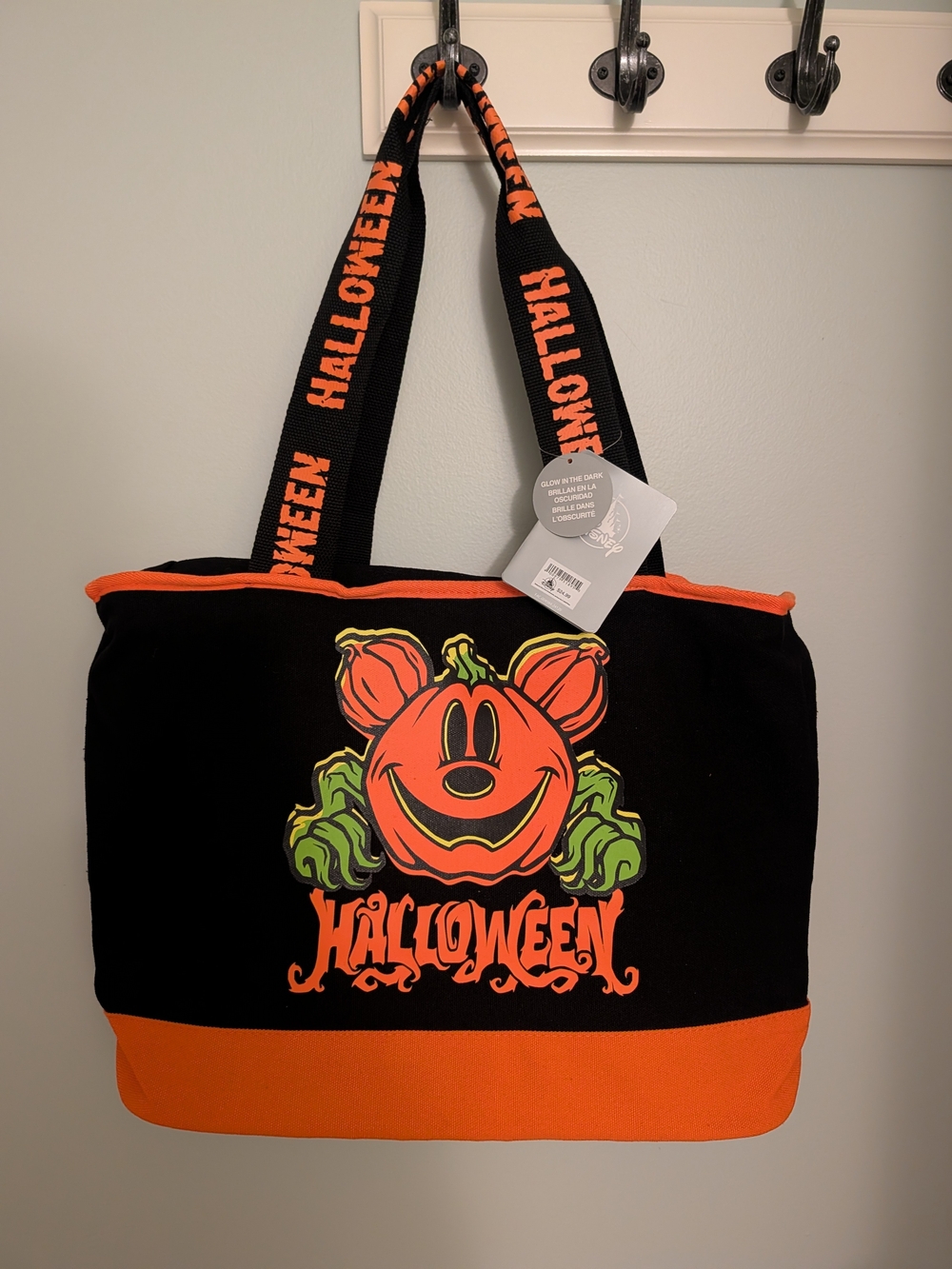 Halloween Pumpkin Graphic Tote Bag - Black & Orange NWT